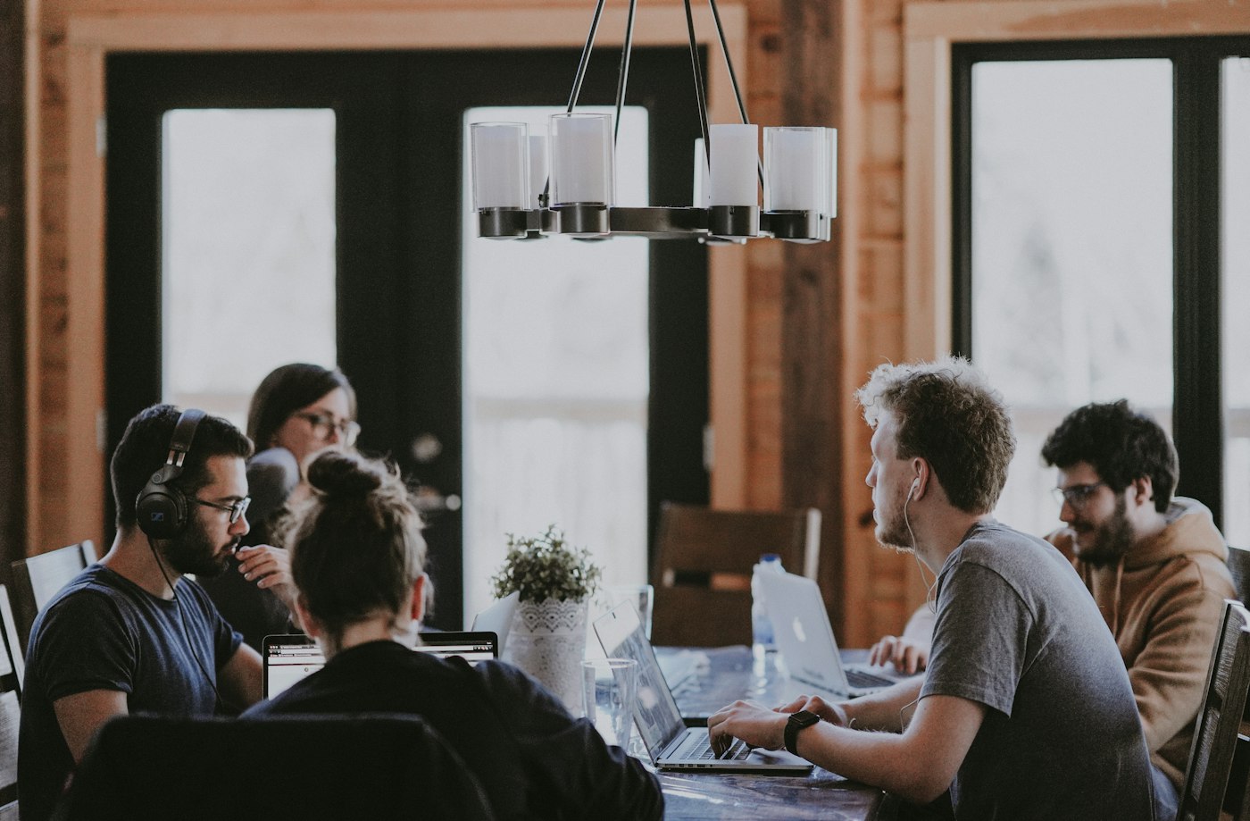 Professional team collaborating in a modern workspace